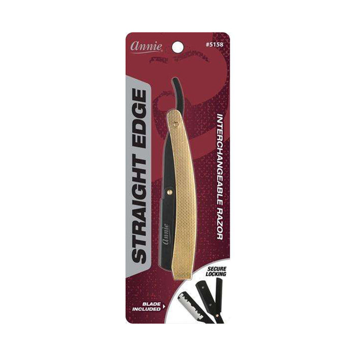 Annie gold straight edge razor folding interchangeable razor with secure locking and blade included