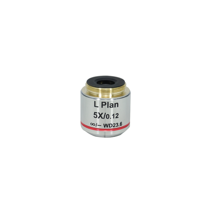 5X Infinity-Corrected Plan Achromatic Metallurgical Microscope Objective Lens Working Distance 21.026mm, SKU MT03023231, three quarter front view