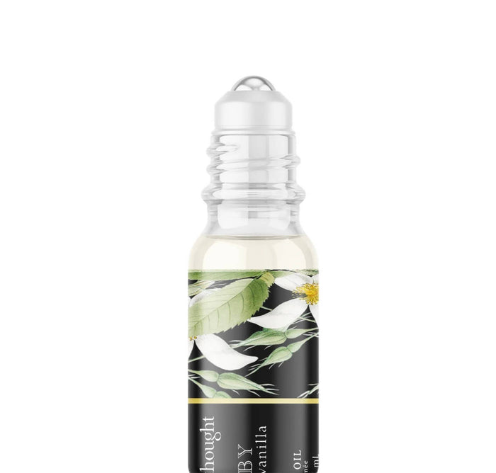 A Pleasant Thought Gatsby tobacco and vanilla perfume oil bottle with a sleek design, showcasing the beauty product.