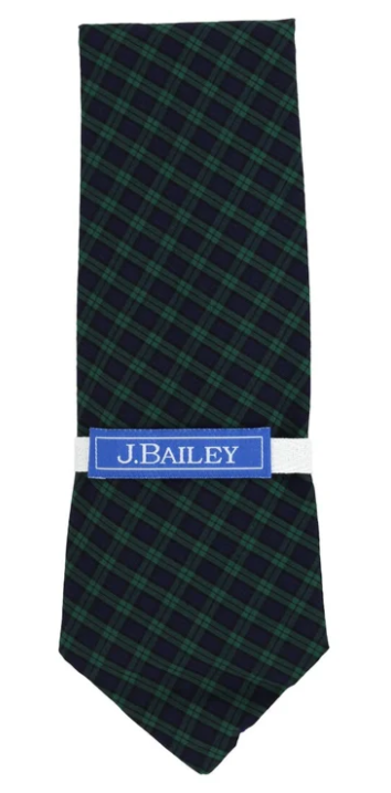 Bailey Boys Long Tie, Sterling, Navy & Green plaid