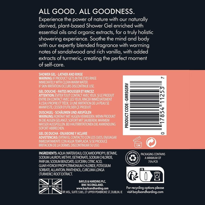Baylis & Harding Goodness Mens Sandalwood & Rich Vanilla Shower Gel, 500ml