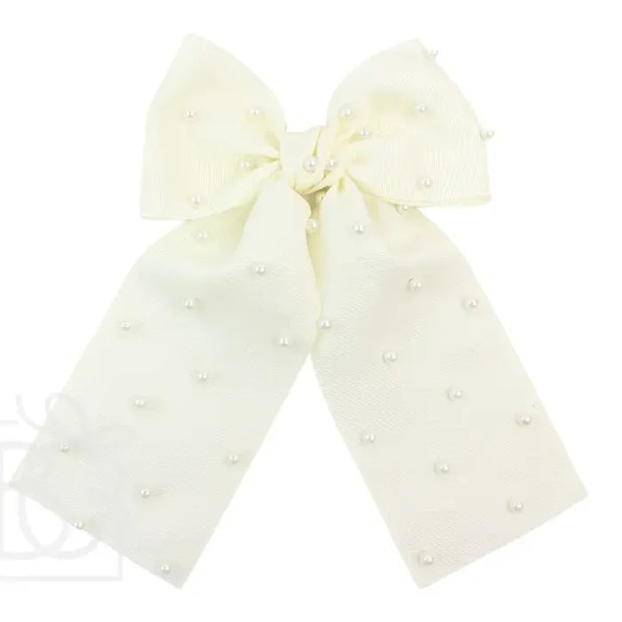 BC 5.5" Bow w/ Pearls Euro Knot Tails-Ivory