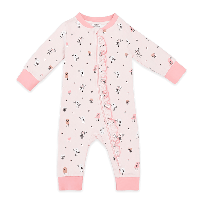 Birds Ruffle Zipper Baby Jumpsuit - Organic Jersey