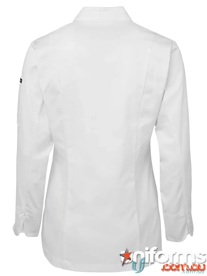 White ladies long sleeve chefs jacket with double-breasted design from JBs