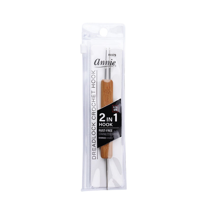 Annie dreadlocks crochet needle 2 in 1 stainless steel hook with bamboo handle in clear packaging