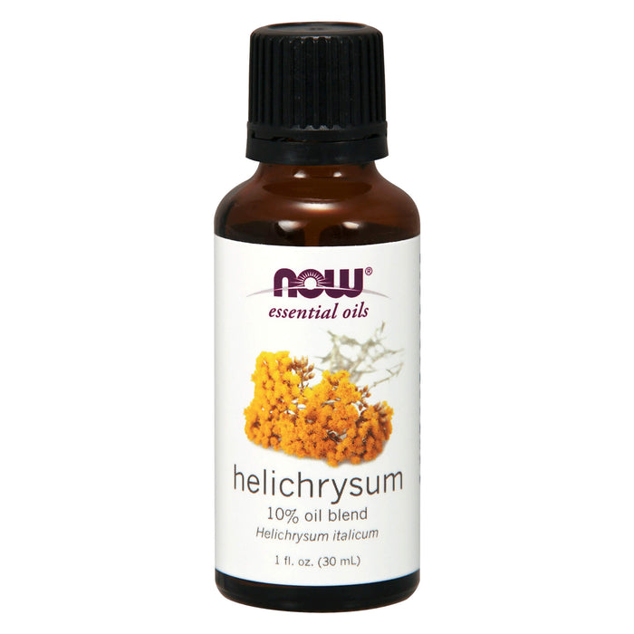Bottle of NOW Essential Oil Blend - Helichrysum 10% - helichrysum italicum 30ml