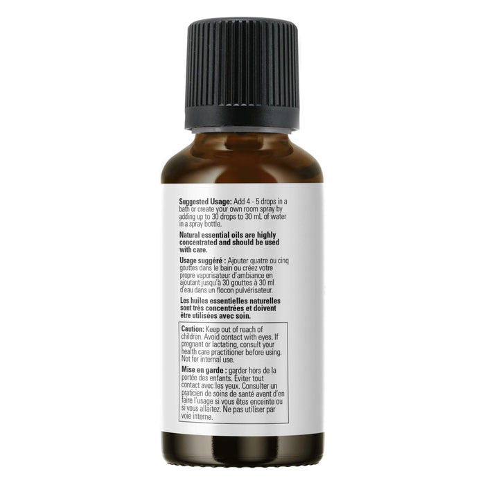Bottle of NOW Essential Oil Blend - Myrrh 20% - commiphora myrrha Back