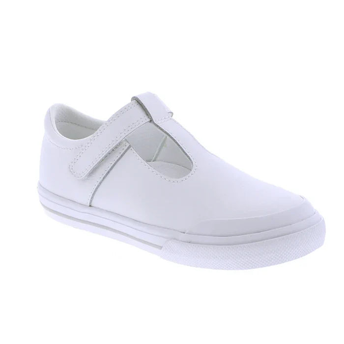 Footmates Drew White/Grey Leather T-Strap