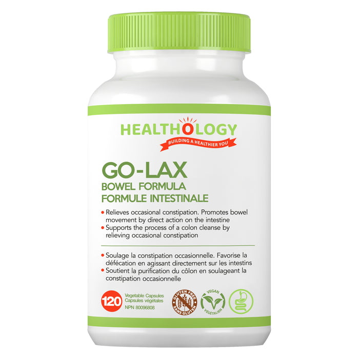 Bottle of Healthology Go-Lax Bowel Formula 120 Vegetable Capsules