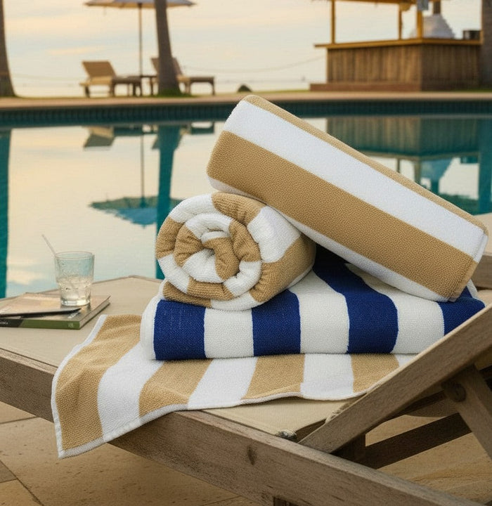 Cotton Blend Pool Towels / Tan Stripe / 30"X60" 10.50 lb 12 PK