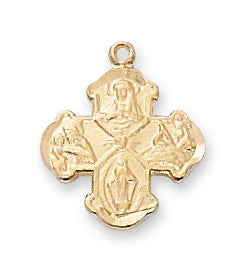 Gold on Sterling 4 Way Medal w/ 16"-18" Chain