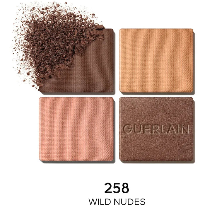 Guerlain Ombres G quad eyeshadow palette with four shades in sleek compact, featuring a variety of eye makeup colors.