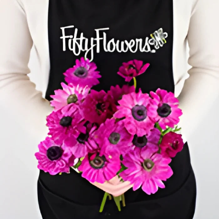 Hot Pink Star Anemone Flower Bunch in Hand
