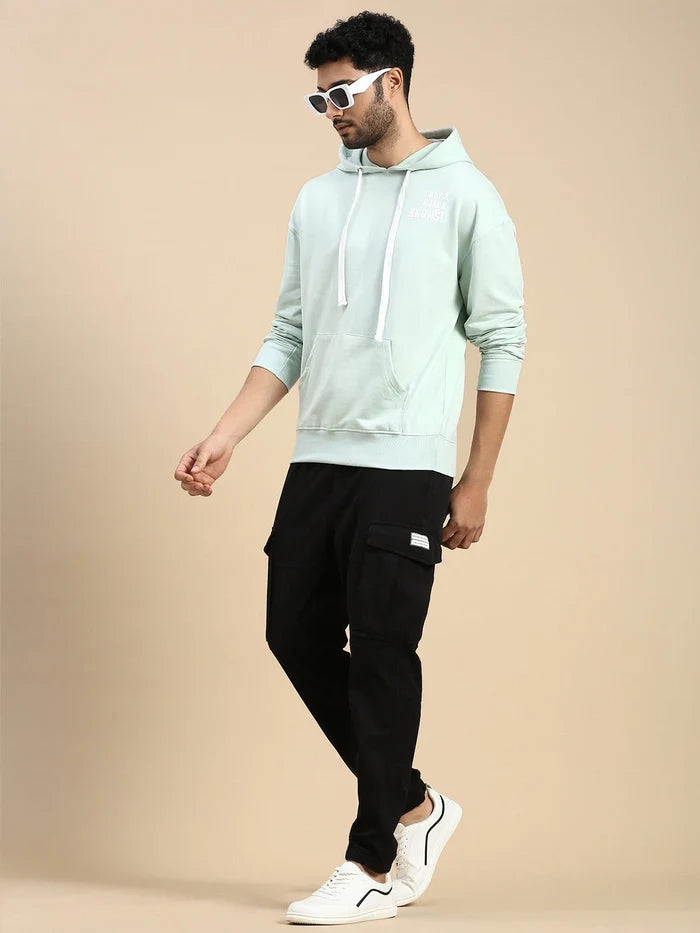 House Of Koala Relaxed Fit Mint Green Printed Hoodie