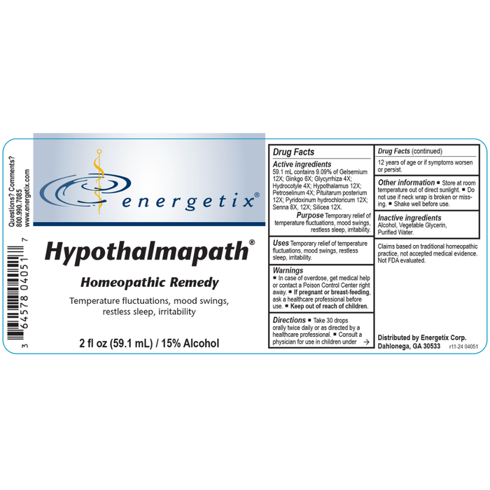 Hypothalmapath is a homeopathic combination formula for symptoms related to the endocrine and nervous systems.