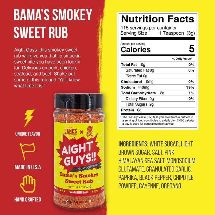 Lane's BBQ 'Aight Guys!! Bama's Smokey Sweet ' Rub 345g (13.2oz)