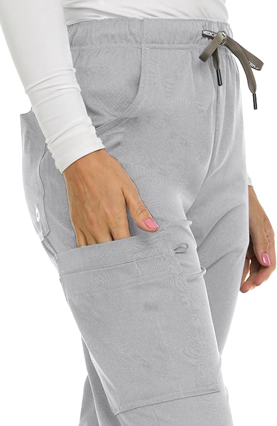 Medichic Eleanor V-Neck Top with Joelle Elastic Drawstring Cargo Pants Scrub Set - Silver Grey