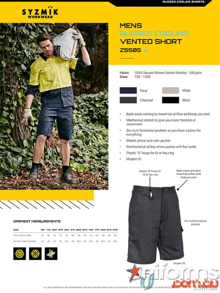 Mens Rugged Cooling Vented Shorts by Syzmik Mens Rugged, ZS505 Vented for outdoors