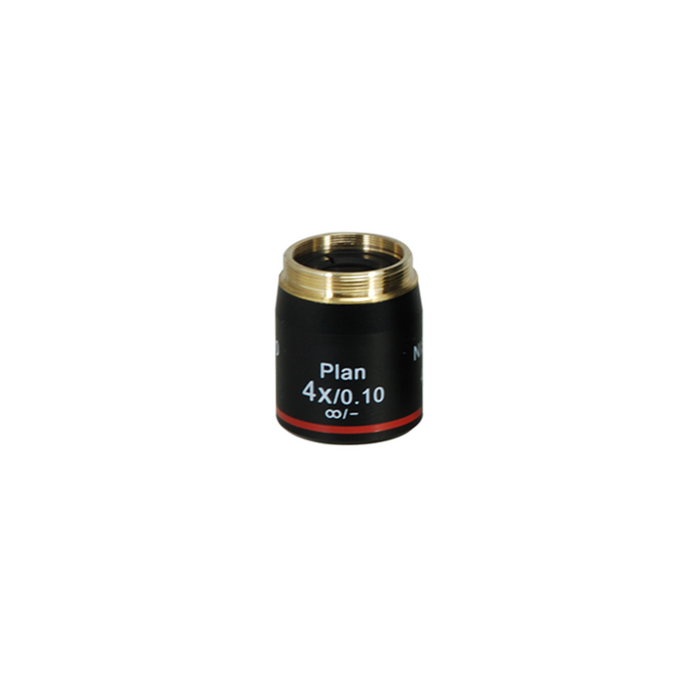 Objective Working Distance 30mm 4X Infinity Plan Achromatic Objective, SKU Nexcope-NE620-Objective-4-A, three quarter front view