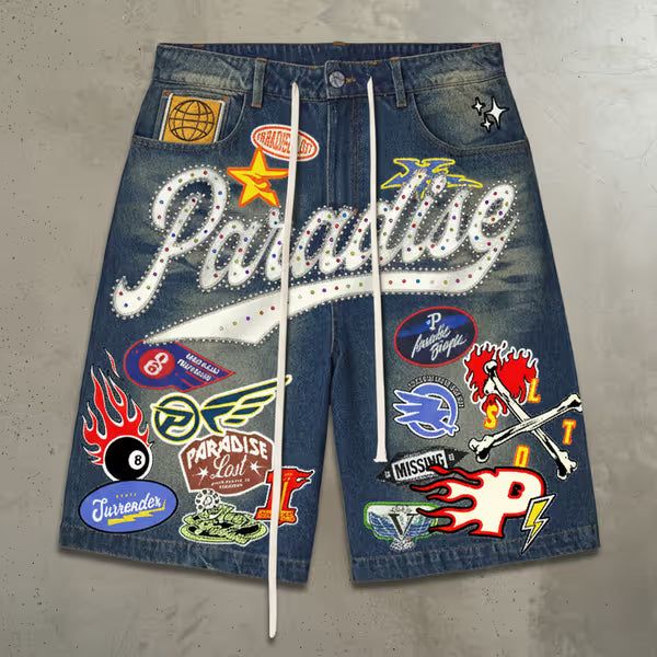 Paradise Lost "Paradise Patchwork" Blue Denim Shorts