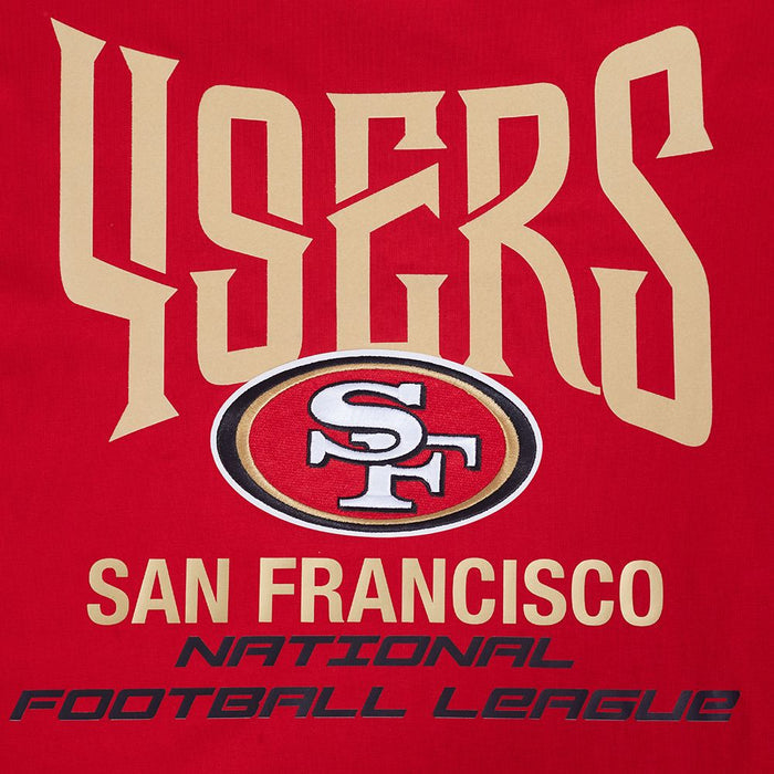 Overall display of the red San Francisco 49ers City Tour 20 T-shirt emphasizing its casual and sporty style