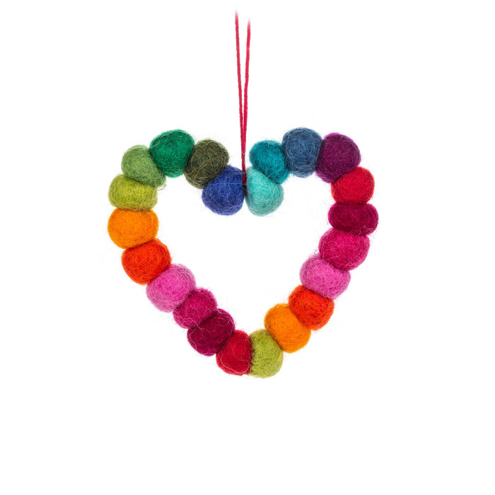 Rainbow Pompom Heart Orn