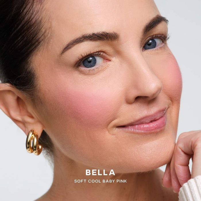 Saie Dew SuperSuede™ talc-free powder blush in various shades, shown in a close-up image highlighting the soft, matte finish.