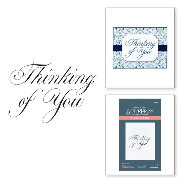 Spellbinders - Press Plate By Paul Antonio - Copperplate - Thinking Of You. Copperplate Thinking of You Press Plate is part of the Copperplate Everyday Sentiments Collection by Paul Antonio. Available at Embellish Away located in Bowmanville Ontario Canada.