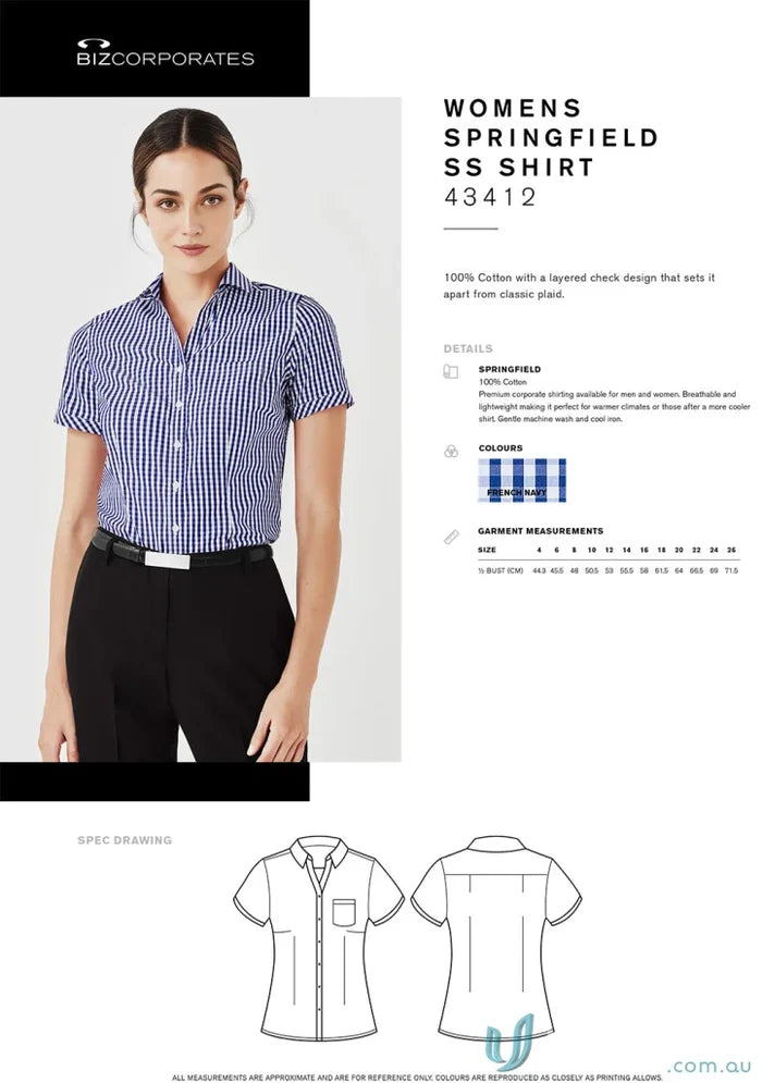 Womens Springfield shirt with springfield short sleeve and yarn-dyed check pattern
