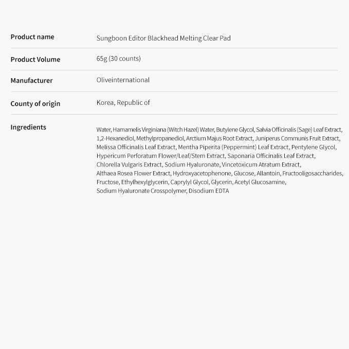 Sungboon Editor Blackhead Melting Clear Pad 30 pads