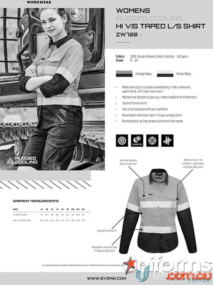 Syzmik Womens Rugged Cooling Taped Hi Vis Spliced Shirt with reflective tape