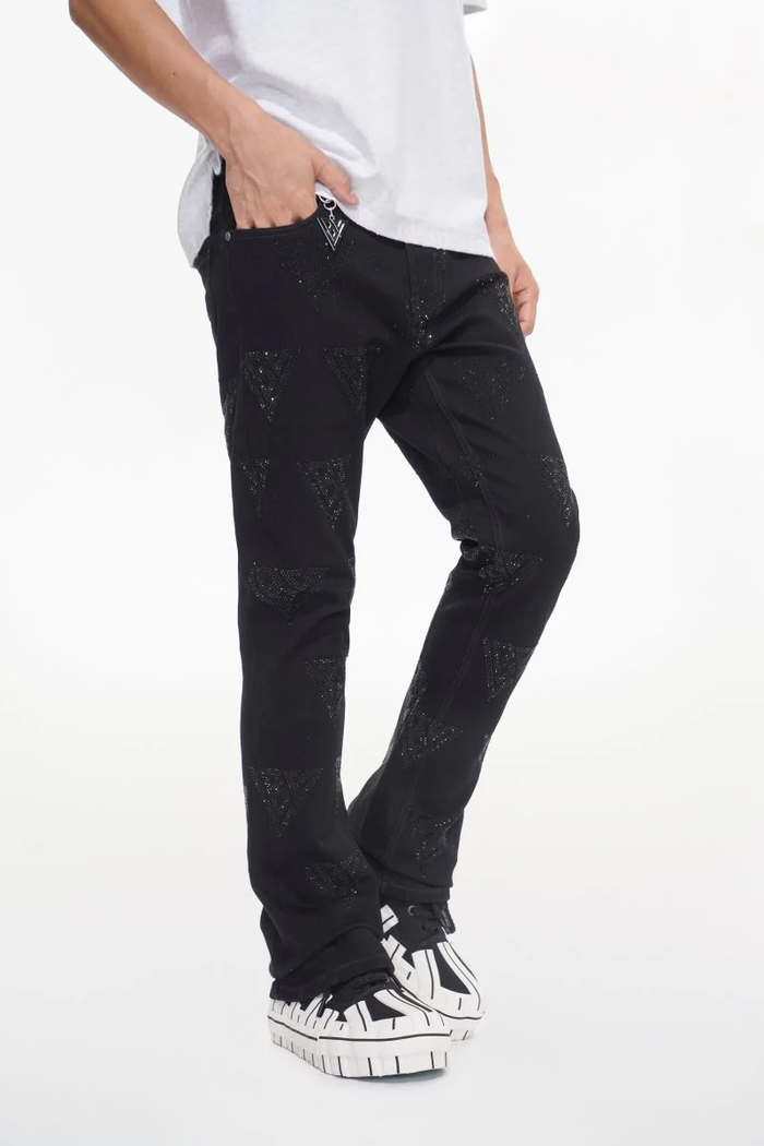 Valabasas "Show" Jet Black Stacked Flare Denim Jeans