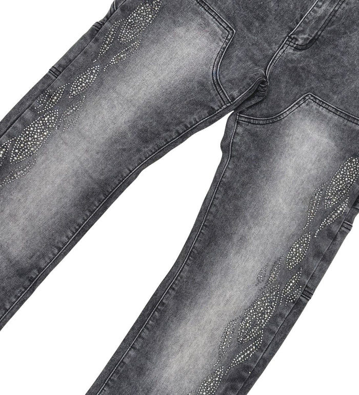 Grey VC654 Vicious Carpenter Flare Jeans featuring Rhinestones and Comfortable Fit