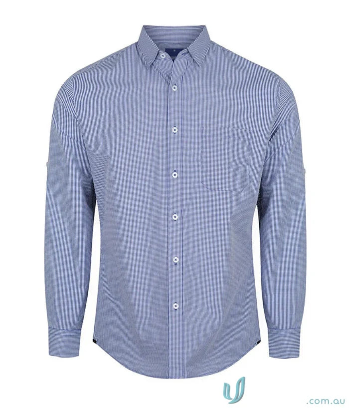 Blue striped slim fit long sleeve shirt made from silk protein fabric in WESTGARTH collection
