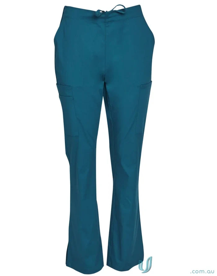 Teal drawstring waist scrub pants from Winning Spirit Ladies with semi-elastic waist