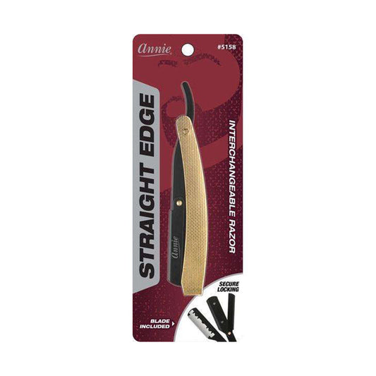 Annie gold straight edge razor folding interchangeable razor with secure locking and blade included