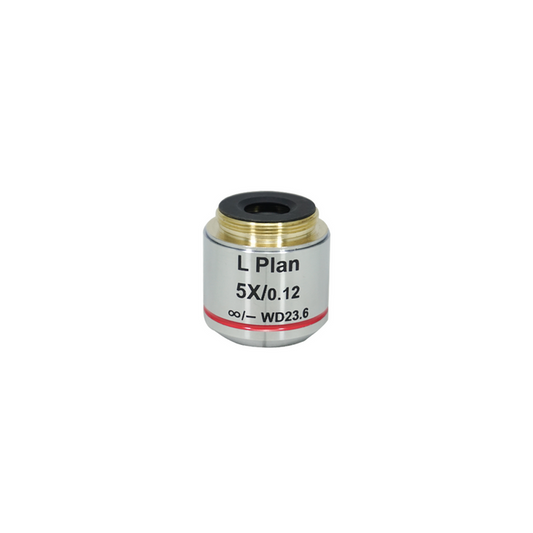 5X Infinity-Corrected Plan Achromatic Metallurgical Microscope Objective Lens Working Distance 21.026mm, SKU MT03023231, three quarter front view