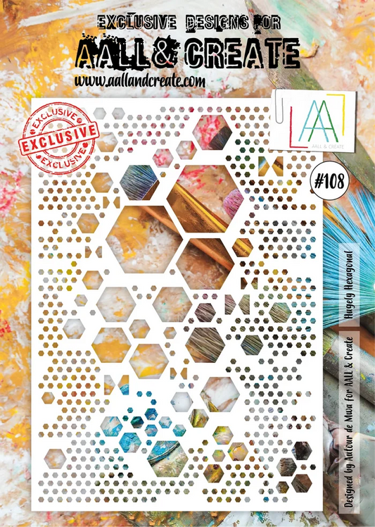 AALL and Create Stencil - 108 - Hugely Hexagonal. Designed by Autor de Mwa. Size: 8.3"x11.7". Available at Embellish Away located in Bowmanville Ontario Canada.