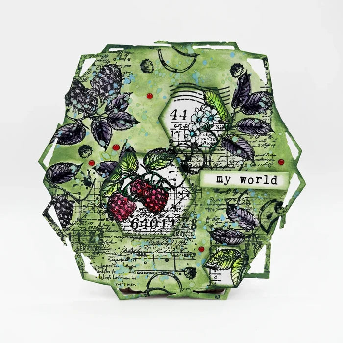 AALL and Create Stencil - 108 - Hugely Hexagonal. Designed by Autor de Mwa. Size: 8.3"x11.7". Available at Embellish Away located in Bowmanville Ontario Canada. Example by brand ambassador.
