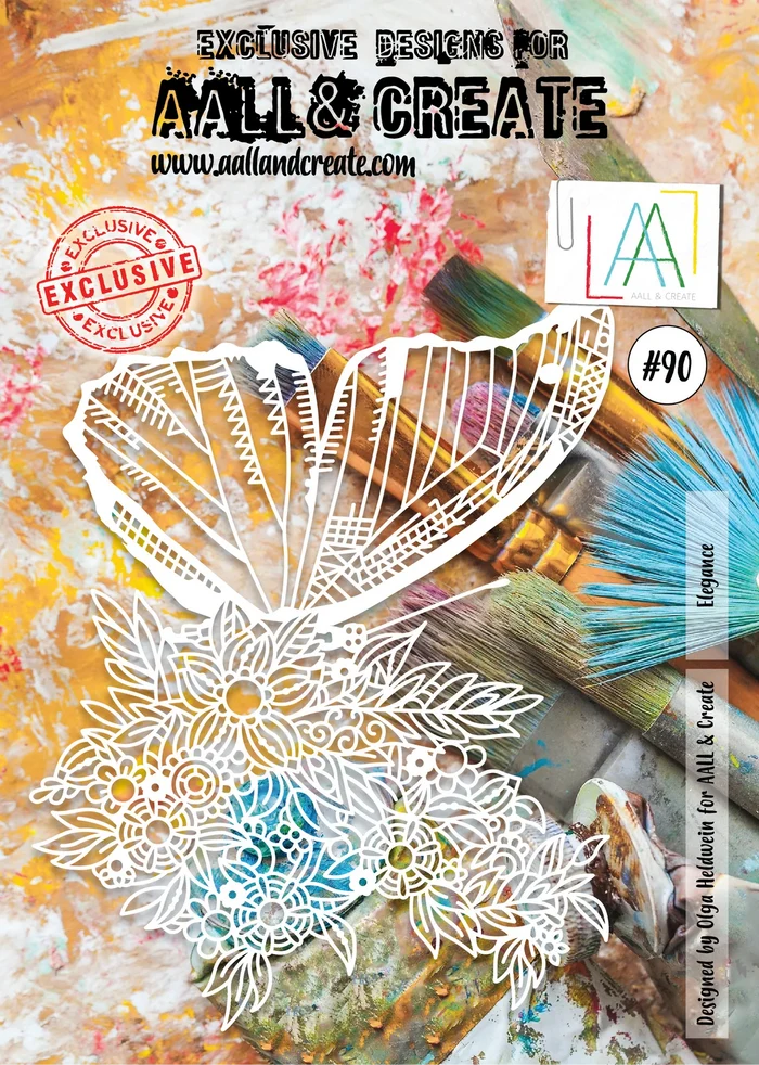 AALL and Create Stencil - 90 - Elegance. Designed by Olga Heldwein. Size: 8.3"x11.7". Available at Embellish Away located in Bowmanville Ontario Canada.
