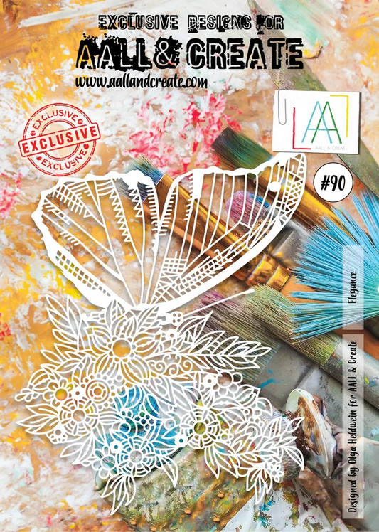 AALL and Create Stencil - 90 - Elegance. Designed by Olga Heldwein. Size: 8.3"x11.7". Available at Embellish Away located in Bowmanville Ontario Canada.