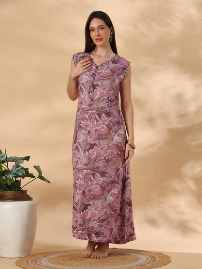 Mauve floral alpine designer nighty for women online