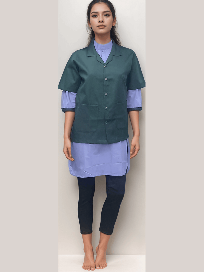 Apron Half Sleeves Bottle Green - Stylish and Functional Bottle Green Half Sleeves Apron - J R GARMENTS