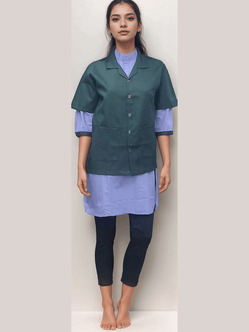 Apron Half Sleeves Bottle Green - Stylish and Functional Bottle Green Half Sleeves Apron - J R GARMENTS