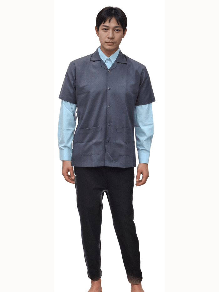 Apron Half Sleeves Grey | HICKORY - Stylish Grey Half Sleeve Apron for Everyday Use - J R GARMENTS
