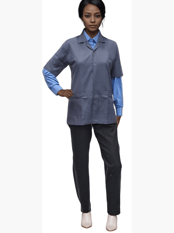 Apron Half Sleeves Grey | HICKORY - Stylish Grey Half Sleeve Apron for Everyday Use - J R GARMENTS