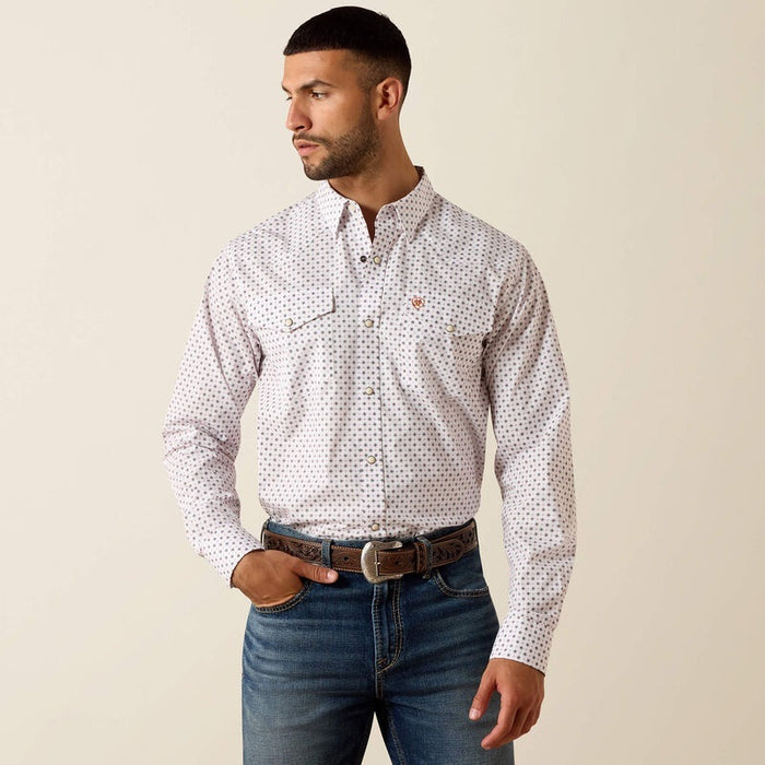 Ariat Mens Tony Fitted Western Snap Shirts - White Geo Print