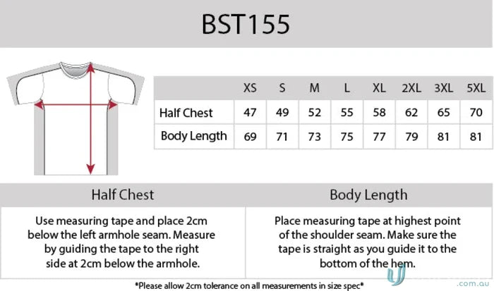 Auburn Adults Tee T-shirt sizing chart with CoolDry moisture management tech