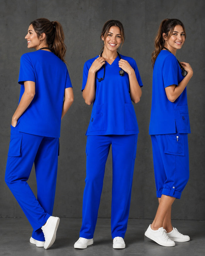 Avery Ladies Straight Leg Scrub Pant CSP944LL in Electric Blue, three views