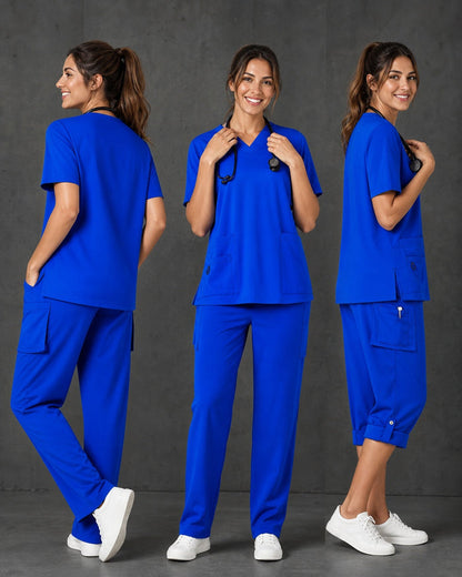 Avery Ladies Straight Leg Scrub Pant CSP944LL in Electric Blue, three views